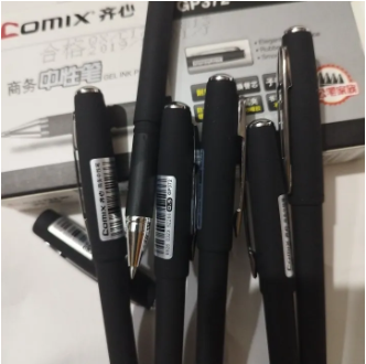 Comix Gel Pen Black Body Black In 6 Pcs Set | Comix GP372 Smooth Flow Rubber Grip Black Gel Ink Pen - 6 Pieces - Image 4