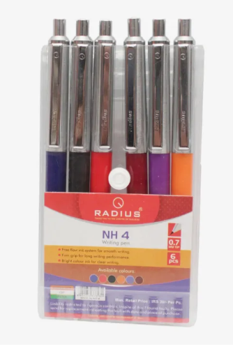 Multicolor Color Radius NH 4 Writing Pen (Black Ink) Pack Of 6