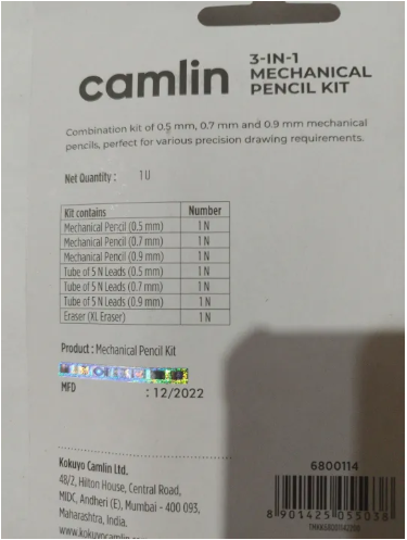 3 In One Camlin Mechanical pencil 0.5/0.7/0.9 Mm Lid Support With Lid & Eraser | Camlin 3 In 1 Mechanical Pencil Kit - Image 4